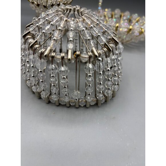 Vtg Beaded Safety Pin Art Decorative Baskets Lamp Shade Set Of 3 - Picture 7 of 8